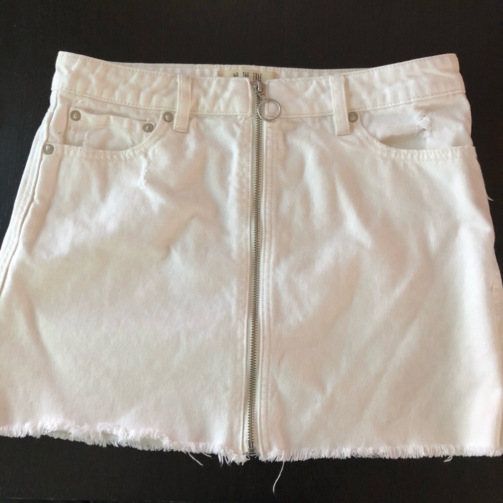 White free people denim zip skirt